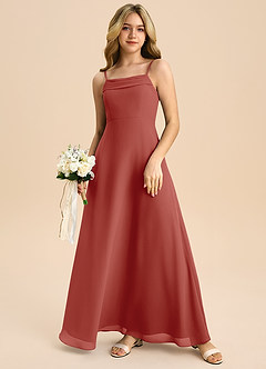 Azazie Anselie Junior Robe Trapèze en Mousseline de soie Épaule décolletée Terracotta image7