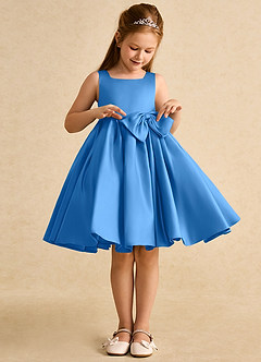 Azazie Jessie Blumenmädchenkleider A-Linie Schleifen Matte Satin Kleid Blauhäher image3