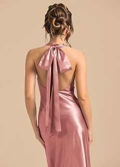 Azazie Velli Brudtärnklänningar Klä av Tubklänning i Metallisk satin Hög hals Dammig Ros image6