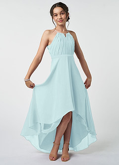 Azazie Oaklynn Junior Sea Glass A-Line Pleated Chiffon Dress image2