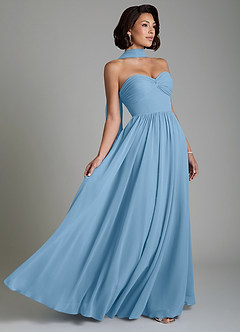 Azazie Petra Bridesmaid Dresses Steel Blue A-Line Corset Chiffon Dress image1