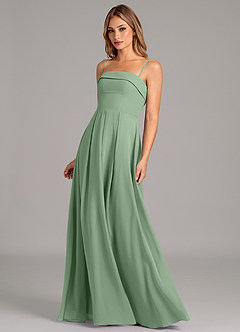 Azazie Lucienne 신부 들러리 드레스 A라인 스트랩리스 쉬폰 바닥 길이 드레스 image6