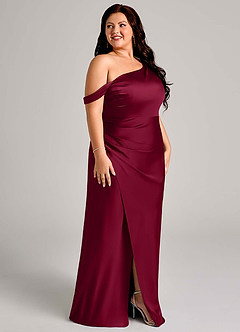 Azazie Madelyn Bridesmaid Dresses Burgundy Mermaid One Shoulder Stretch Satin Convertible Dress image12