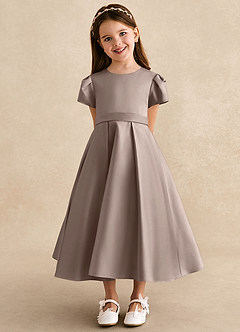 Azazie Princess Flower Girl Dresses Taupe A-Line Pleated Matte Satin Dress image6