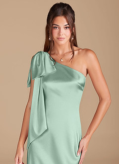 Azazie Capri Jurken voor bruidsmeisjes Jurk van Metaalachtig Satijn met Kolom One-Shoulder Agave image5