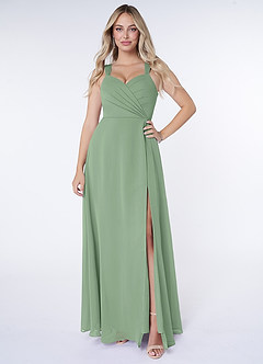 Azazie Nahrin Bridesmaid Dresses Matcha A-Line V-Neck Pleated Chiffon Dress image1
