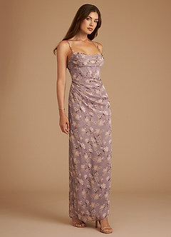 Azazie Mai Bridesmaid Dresses Lilac Bloom Floral Sheath Pleated Bloom Dress image3