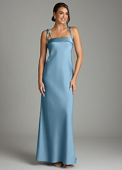 Azazie Ellia Robes de demoiselle d'honneur Robe Fourreau en Satin extensible Arc Acier Bleuté image1