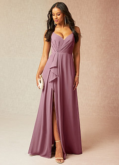 Azazie Kyedae Bridesmaid Dresses Vintage Mauve A-Line V-Neck Pleated Chiffon Dress image1