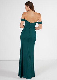 Azazie Kit Bridesmaid Dresses Peacock Mermaid Off the Shoulder Mesh Dress image2