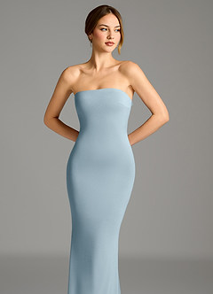 Azazie Shaniya Robes de demoiselle d'honneur Robe Sirène en Jersey extensible de qualité supérieure Sans bretelles Bleu Poussiéreux image4