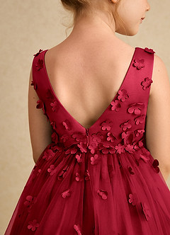 Azazie Lana Blumenmädchenkleider A-Linie ärmellos Matte Satin Kleid Scharlachrot image7