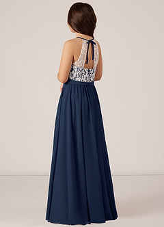 Azazie Fahari Junior A-Linie Spitze Chiffon Kleid Dunkelmarine image4