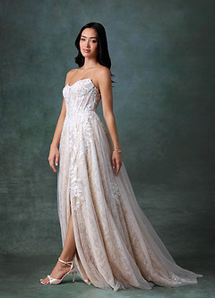 Azazie Ivonnah Wedding Dresses Diamond White Nude A-Line Strapless Tulle Dress image3