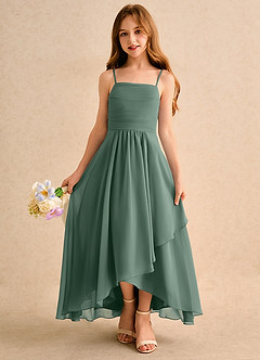 Azazie Twilight Dance Girls Formal Abiti da Ragazza di Fiori Abito A-Line in Chiffon Plissettato Eucalipto image4