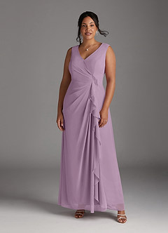 Azazie Manuella vestidos de madre de la novia Vestido de Glicinia de Gasa de Corte En A con Cuello en V plisado image11