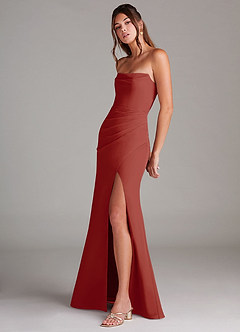 Azazie Leonis Bridesmaid Dresses Terracotta Sheath Strapless Chiffon Convertible Dress image3