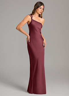 Azazie Monroe Bridesmaid Dresses Merlot Mermaid One Shoulder Stretch Satin Dress image5