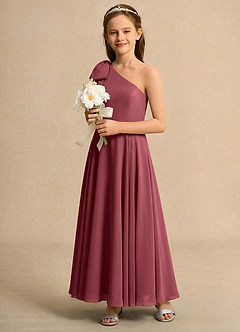 Azazie Guppy Girls Formal Jurken voor bloemenmeisjes A-Lijn Jurk van Chiffon One-Shoulder Merlot image6