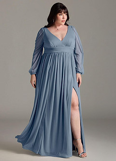Azazie Norah Bridesmaid Dresses Twilight A-Line V-Neck Long Sleeve Chiffon Dress image9