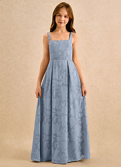 Azazie Snookums Girls Formal Flower Girl Dresses Dusty Blue A-Line Pleated Floral Burnout Dress image4