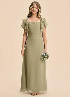 Azazie Jalynn Junior Moss Green A-Line Ruched Chiffon Dress image1