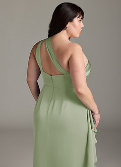 Azazie Maive Bridesmaid Dresses Dusty Sage Sheath Ruched Stretch Satin Dress image12