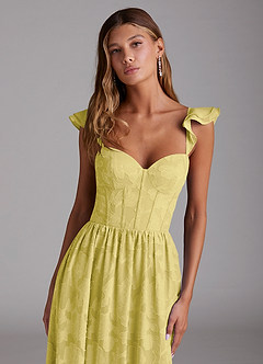 Azazie Denisse Brautjungfernkleider A-Linie Gestreift Blumen-Burnout Kleid Kanarienvogel image4