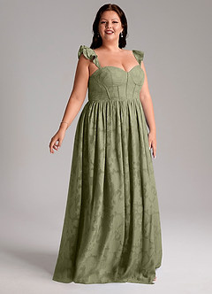 Azazie Denisse Vestidos de damas de honor Vestido de Pistacho de Devorado Floral de Corte en A con Volante image10