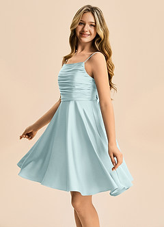 Azazie Miko Junior Linia A Pofałdowany Satyna elastyczna Mini Młodsza druhna Sukienka image7