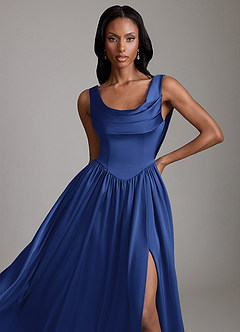 Azazie Novi Bridesmaid Dresses Royal Blue A-Line with Pockets Stretch Satin Dress image3