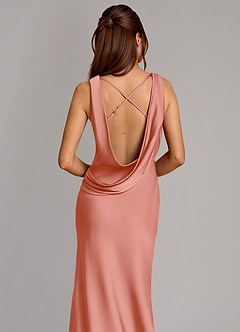Azazie Cheryl Bridesmaid Dresses Coral Mermaid Stretch Satin Dress image2