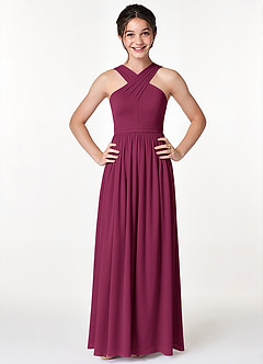 Azazie Jiya Junior Mulberry A-Line Pleated Mesh Dress image4