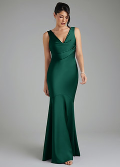 Azazie Monica Brautjungfernkleider Meerjungfrau-Linie Plissee Stretch-Satin Kleid Smaragd image5