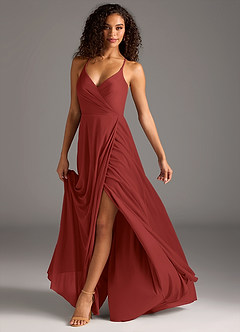 Azazie Davis Bridesmaid Dresses Rust A-Line Pleated Mesh Dress image8