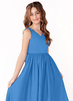 Azazie Hathaway Junior Blue Jay A-Line Bow Matte Satin Dress image5