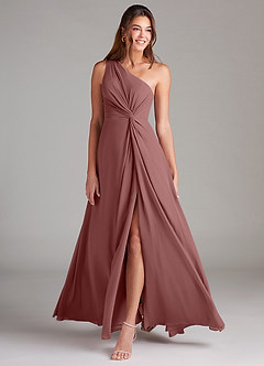 Azazie Brooke Bridesmaid Dresses Desert Rose A-Line One Shoulder Chiffon Dress image3