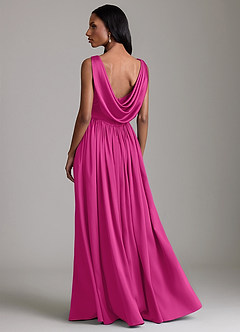 Azazie Novi Bridesmaid Dresses Fuchsia A-Line with Pockets Stretch Satin Dress image2