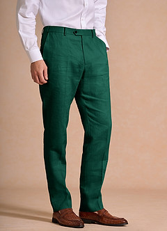 front Harrison Emerald 100% Linen Dress Pants