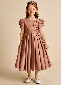 Azazie Miriam Flower Girl Dresses Bronzer Ball-Gown Pleated Matte Satin Dress image4