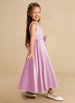 Azazie Lindy Flower Girl Dresses Candy Pink A-Line Pleated Matte Satin Dress image5