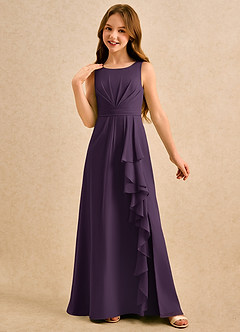 Azazie Chibi Girls Formal Jurken voor bloemenmeisjes A-Lijn Jurk van Chiffon Geplooid Pruim image4