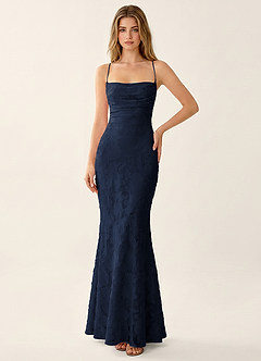 Natasha Navy Jacquard Corset Mermaid Prom Dress image4