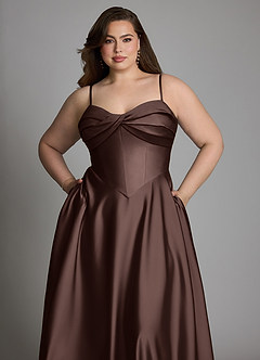 Azazie Meleena Jurken voor bruidsmeisjes Jurk van Stretch Satijn met A-lijn Strapless Ganache image11