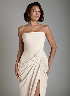Azazie Nyra Robes de demoiselle d'honneur Robe Fourreau en Mousseline de soie Corset Albâtre Blanc image5