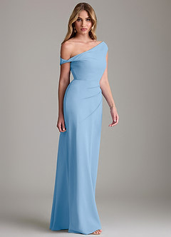 Azazie Emerson Bridesmaid Dresses Powder Blue Sheath Off the Shoulder Chiffon Dress image5