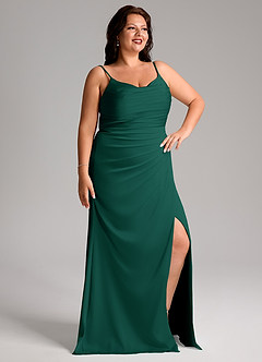 Azazie Deandra Bridesmaid Dresses Emerald Mermaid Pleated Stretch Satin Dress image10