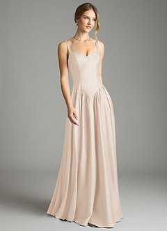 Azazie Evadina Suknie dla druhen Linia A Gorset Satyna elastyczna Do ziemi Sukienka image1