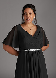 Azazie Tricia Mother of the Bride Dresses Black A-Line V-Neck Pleated Chiffon Dress image9