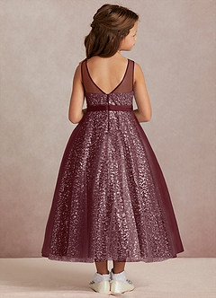 Azazie Siwa Flower Girl Dresses Cabernet A-Line Beaded Tulle Dress image3